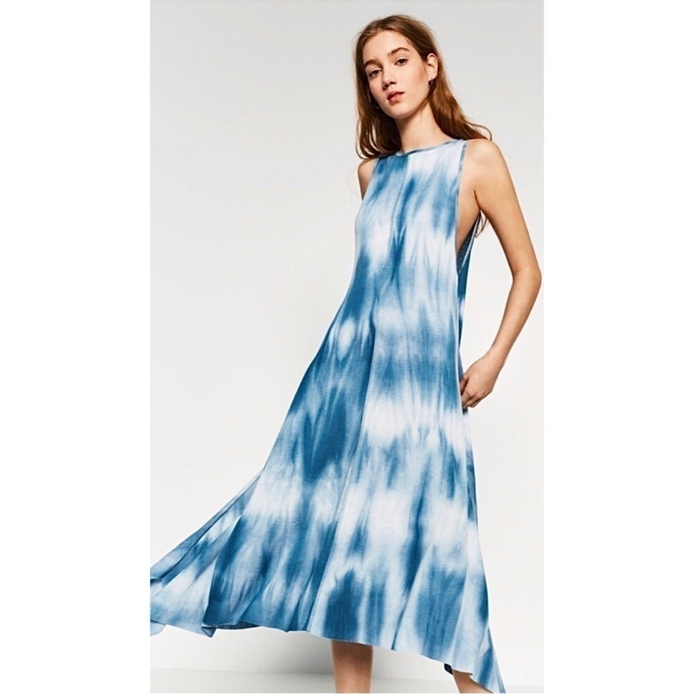 Zara Tie Dye Swing Asymmetrical Midi Dress